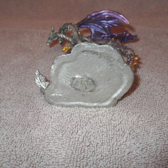 Pewter Dragon Iridescent 2 Headed Serpent Heart Crystal Winged Fantasy Figurine - Picture 11 of 11